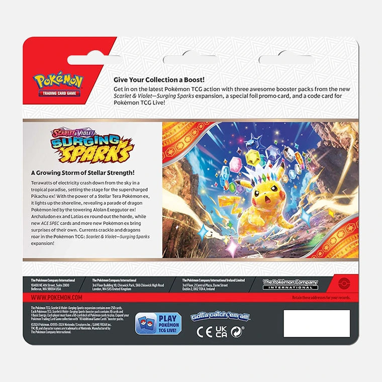 Pokemon TCG: Surging Sparks 3 Booster Blister ESPAÑOL (Scarlet & Violet)