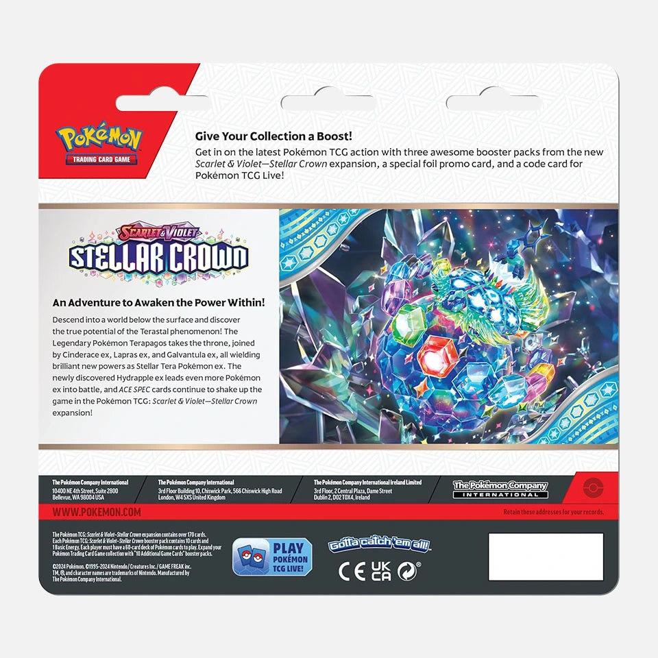 Pokemon TCG: Stellar Crown- 3 Booster Blister INGLES (Scarlet & Violet)