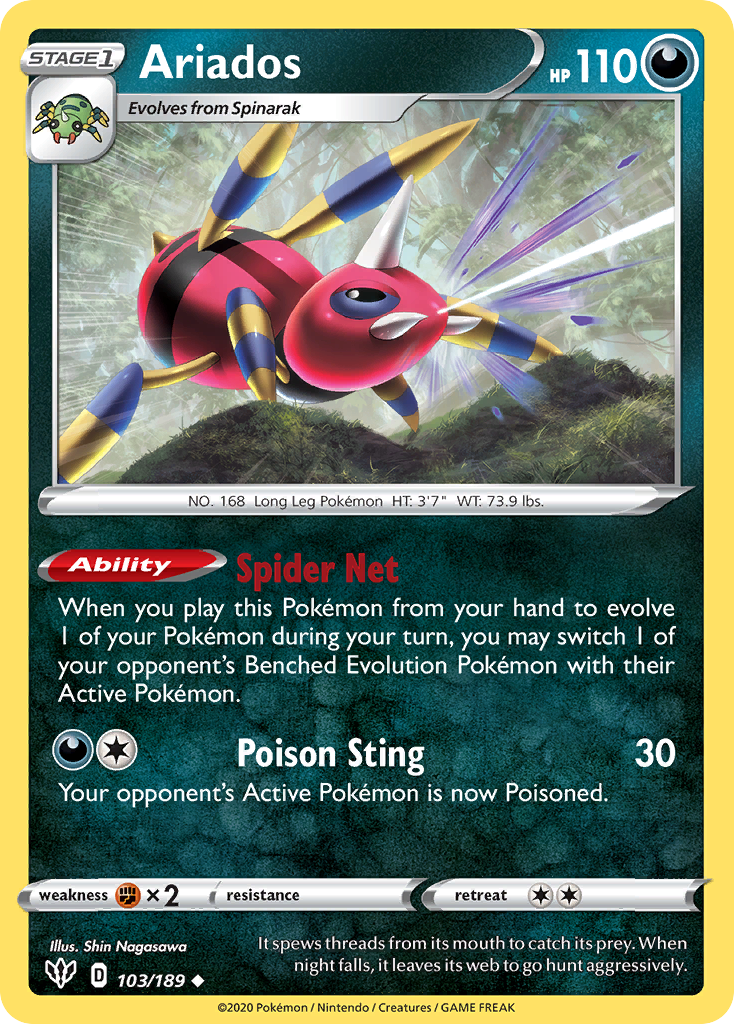 Ariados - 103/189 - Darkness Ablaze SWSH3 - Uncommon