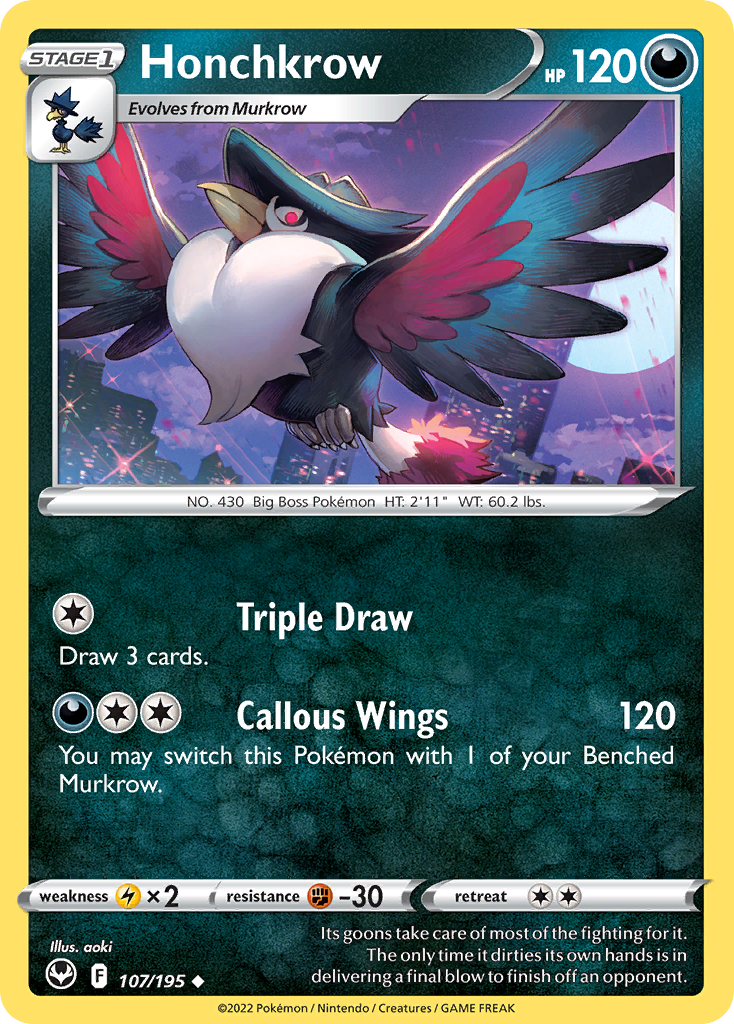 Honchkrow - 107/195 - Silver Tempest SWSH12 - Uncommon