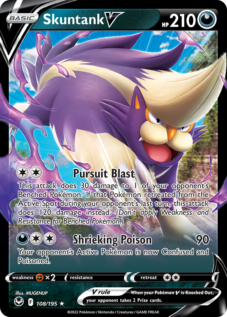Skuntank V - 108/195 - Silver Tempest SWSH12 - Rare Holo V