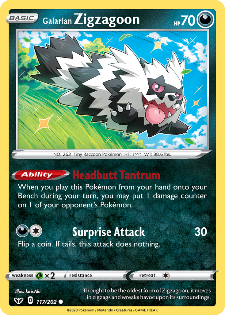 Galarian Zigzagoon - 117/202 - Sword & Shield SWSH1 - Common