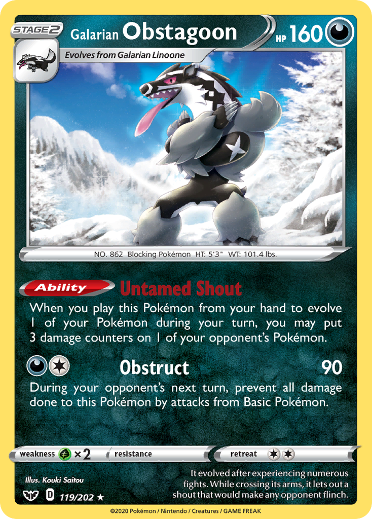 Galarian Obstagoon - 119/202 - Sword & Shield SWSH1 - Rare Holo