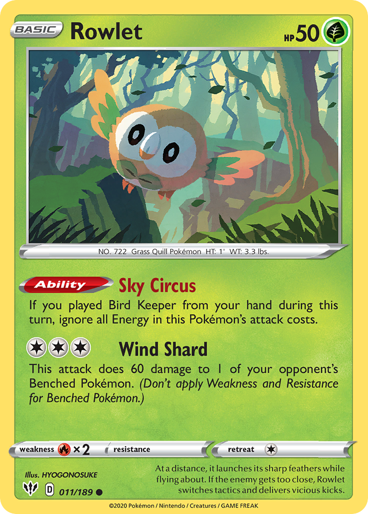Rowlet - 11/189 - Darkness Ablaze SWSH3 - Common