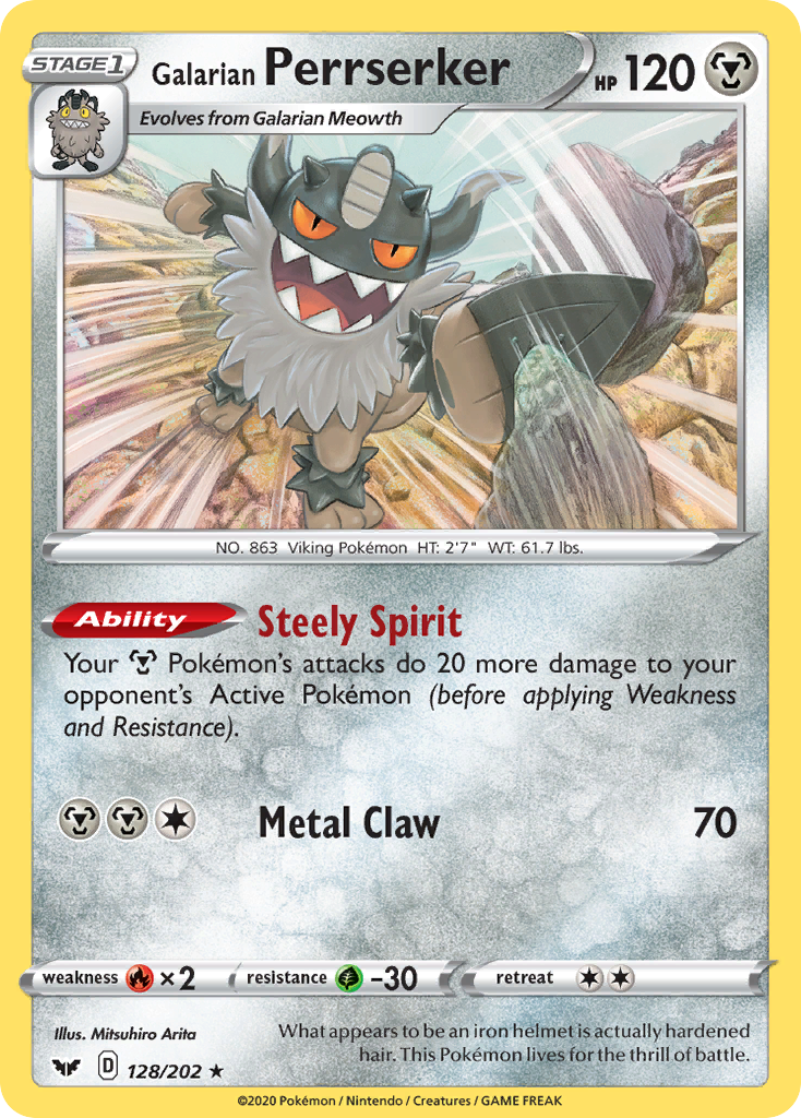 Galarian Perrserker - 128/202 - Sword & Shield SWSH1 - Rare Holo