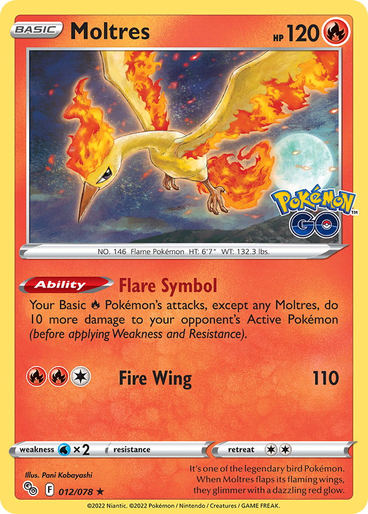 Moltres - 12/78 - Pokémon GO PGO - Rare Holo