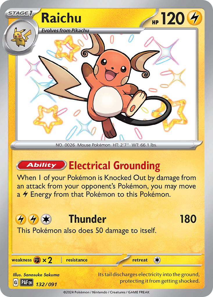 Raichu - 132/91 - Paldean Fates SV4PT5 - Shiny Rare