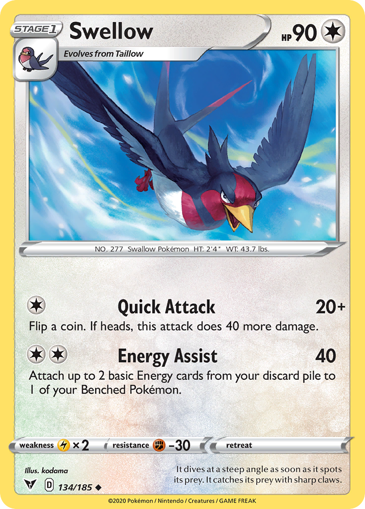 Swellow - 134/185 - Vivid Voltage SWSH4 - Uncommon