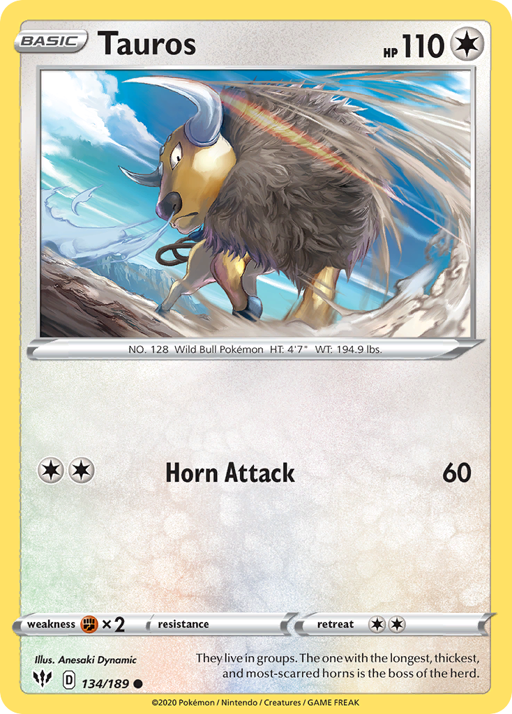 Tauros - 134/189 - Darkness Ablaze SWSH3 - Common