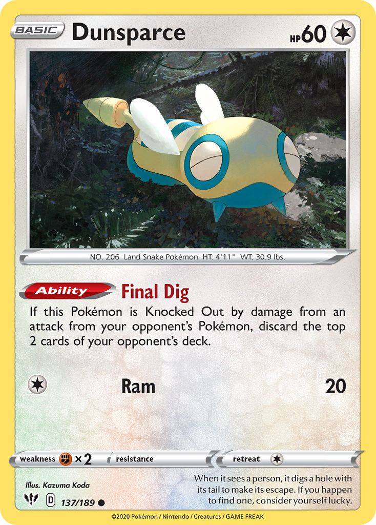 Dunsparce - 137/189 - Darkness Ablaze SWSH3 - Common