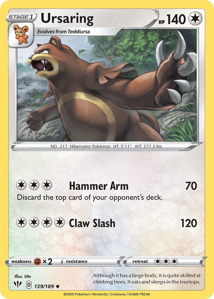 Ursaring - 139/189 - Darkness Ablaze SWSH3 - Uncommon
