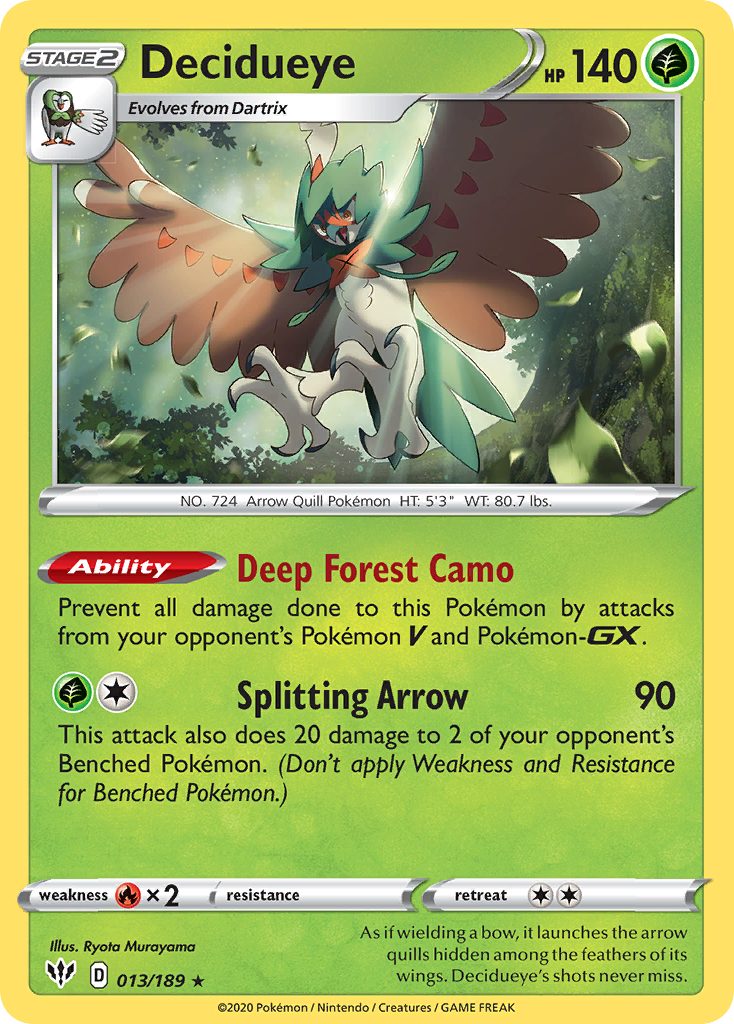 Decidueye - 13/189 - Darkness Ablaze SWSH3 - Rare Holo