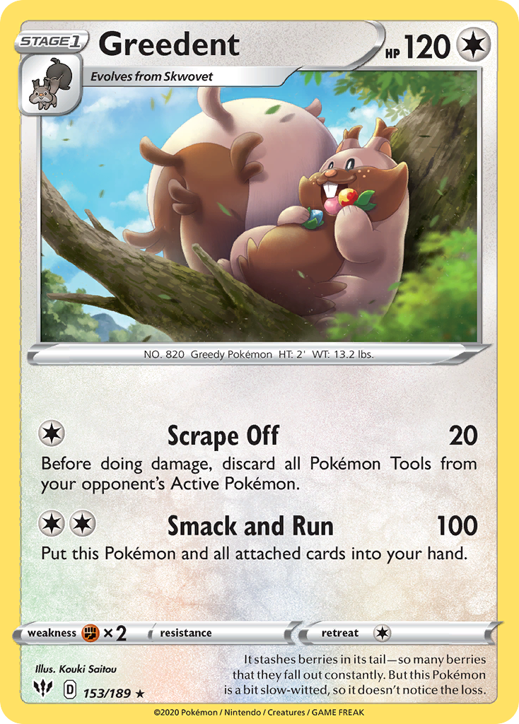 Greedent - 153/189 - Darkness Ablaze SWSH3 - Rare