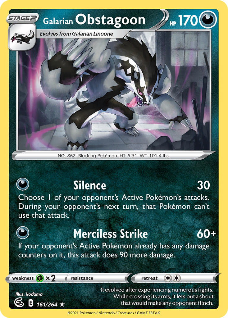 Galarian Obstagoon - 161/264 - Fusion Strike SWSH8 - Rare Holo
