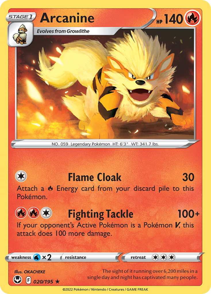 Arcanine - 20/195 - Silver Tempest SWSH12 - Rare
