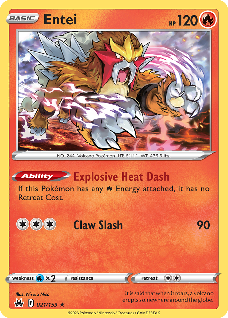 Entei - 21/159 - Crown Zenith SWSH12PT5 - Rare Holo