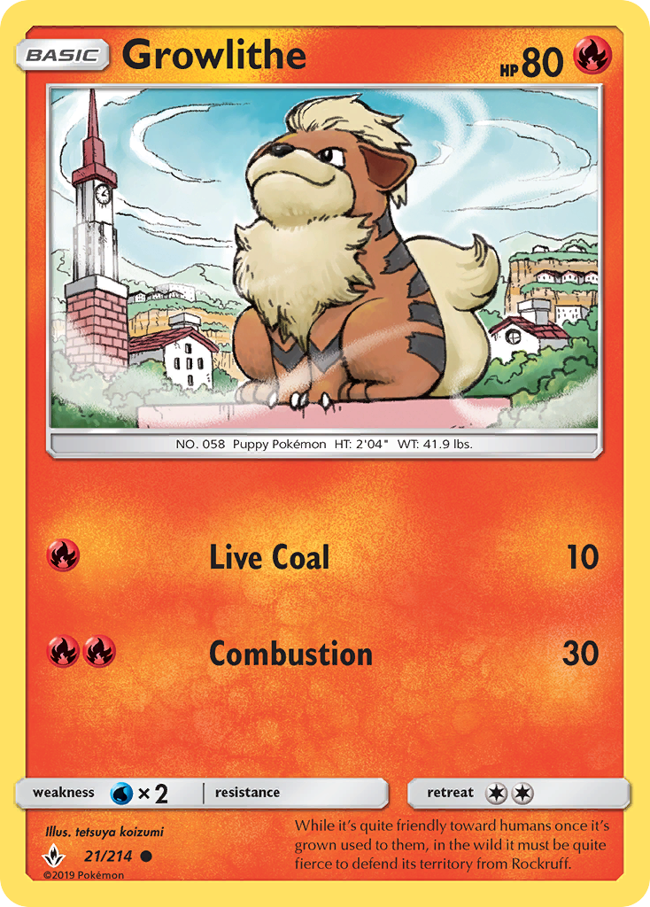 Growlithe - 21/214 - Unbroken Bonds SM10 - Common