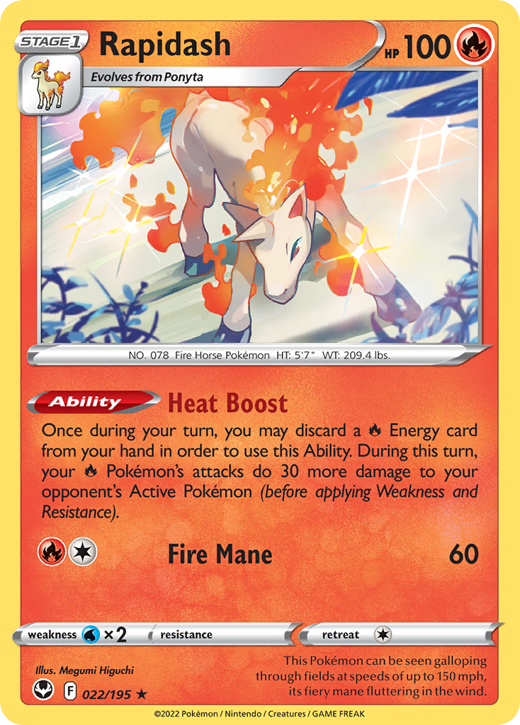 Rapidash - 22/195 - Silver Tempest SWSH12 - Rare Holo
