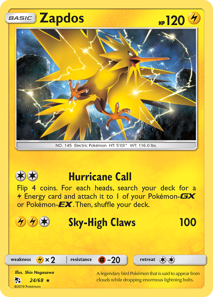 Zapdos - 24/68 - Hidden Fates SM115 - Rare Holo