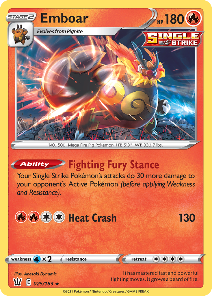 Emboar - 25/163 - Battle Styles SWSH5 - Rare Holo