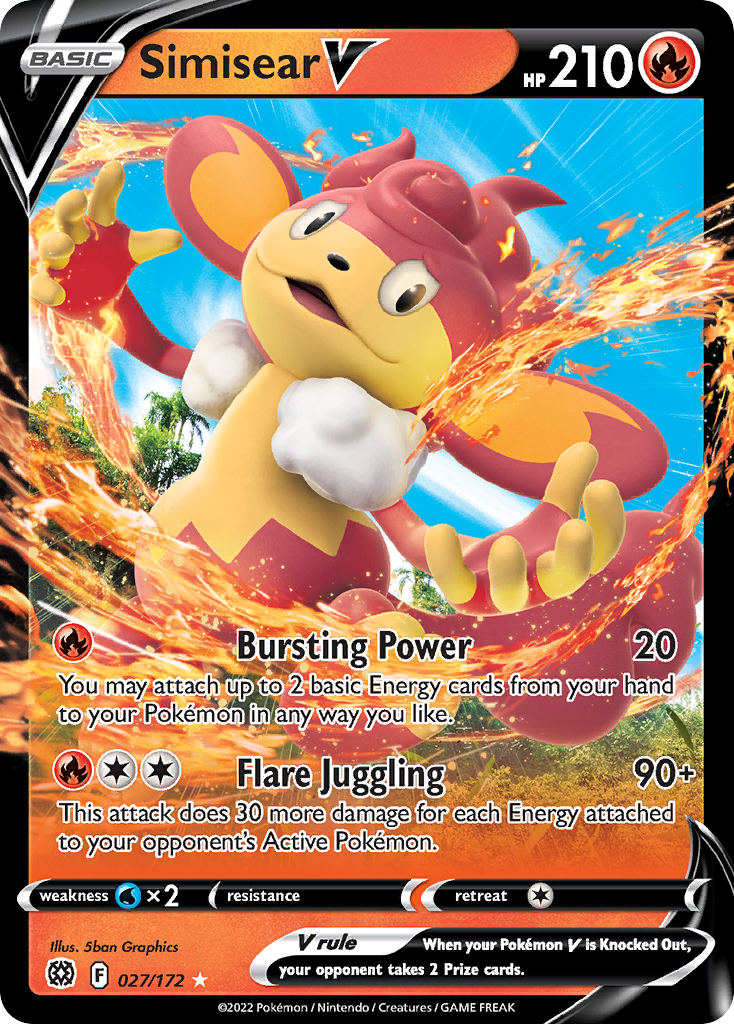 Simisear V - 27/172 - Brilliant Stars SWSH9 - Rare Holo V