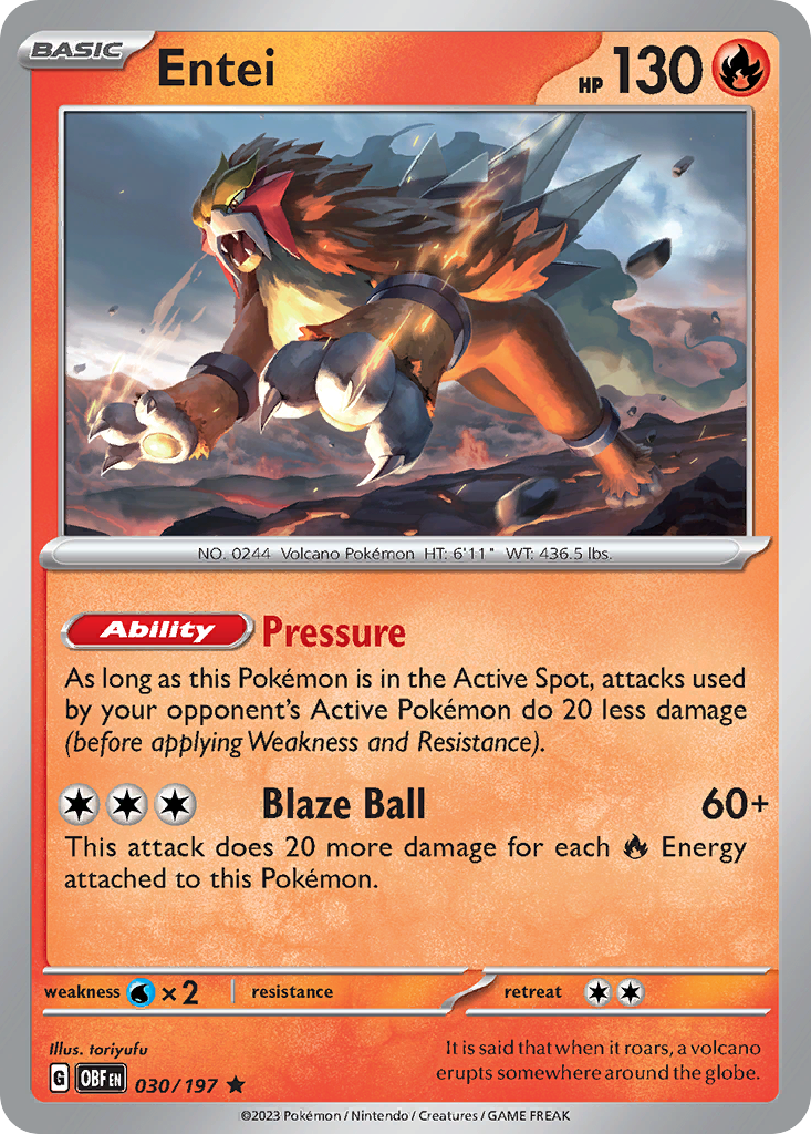 Entei - 30/197 - Obsidian Flames SV3 - Rare