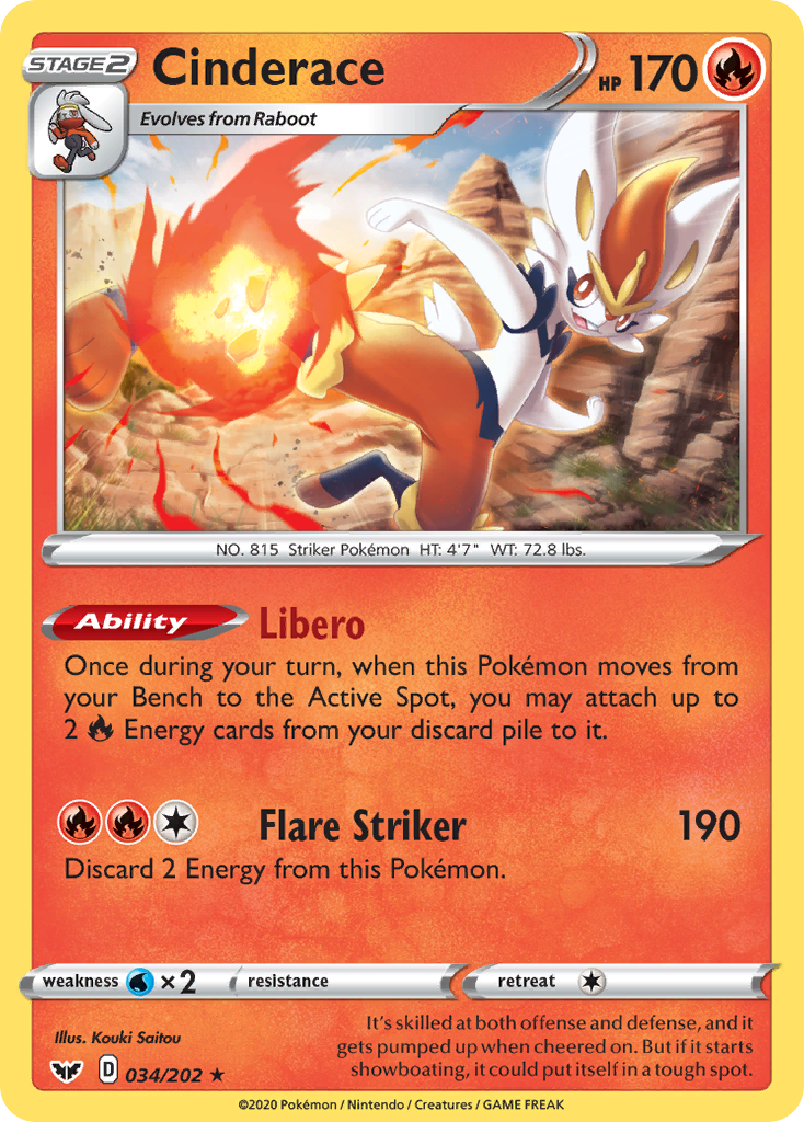 Cinderace - 34/202 - Sword & Shield SWSH1 - Rare Holo