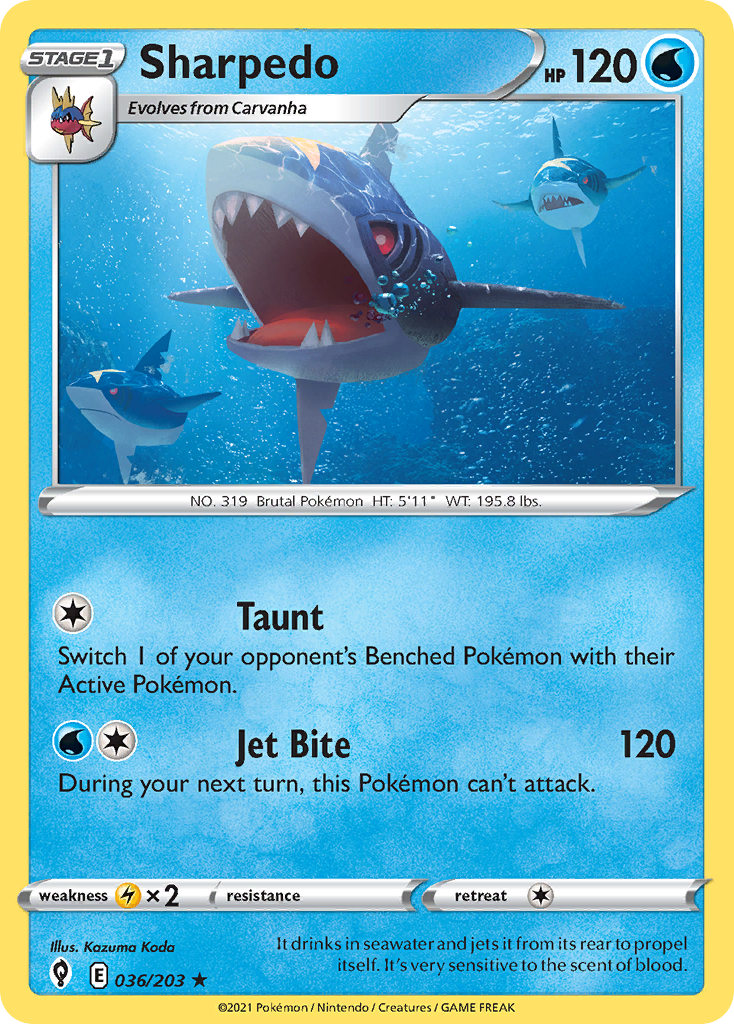 Sharpedo - 36/203 - Evolving Skies SWSH7 - Rare