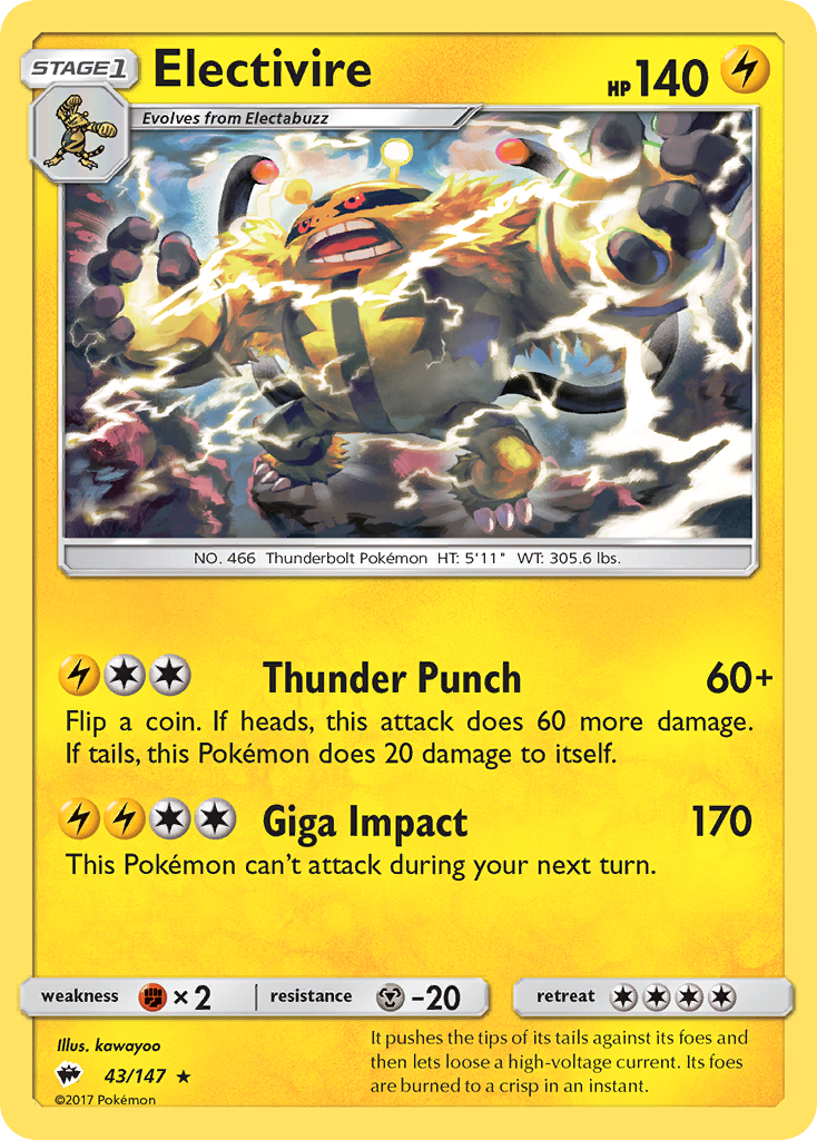 Electivire - 43/147 - Burning Shadows SM3 - Rare