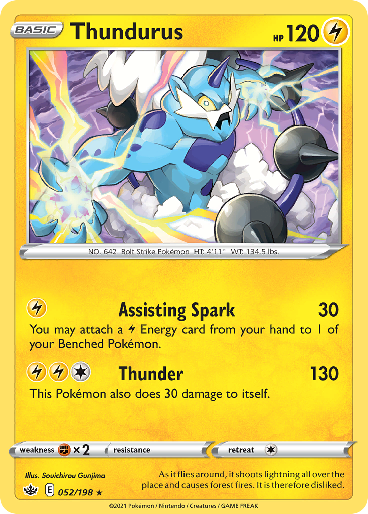 Thundurus - 52/198 - Chilling Reign SWSH6 - Rare Holo