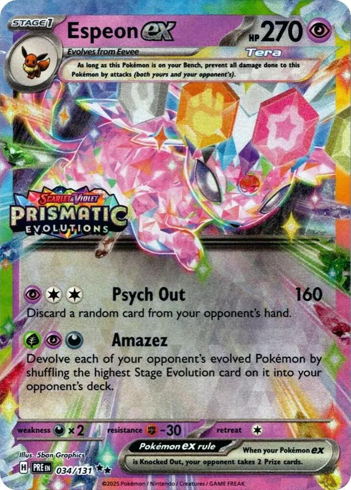 Espeon ex - 34/131 - (Prismatic Evolutions Stamp) SV8PT5 - Double Rare
