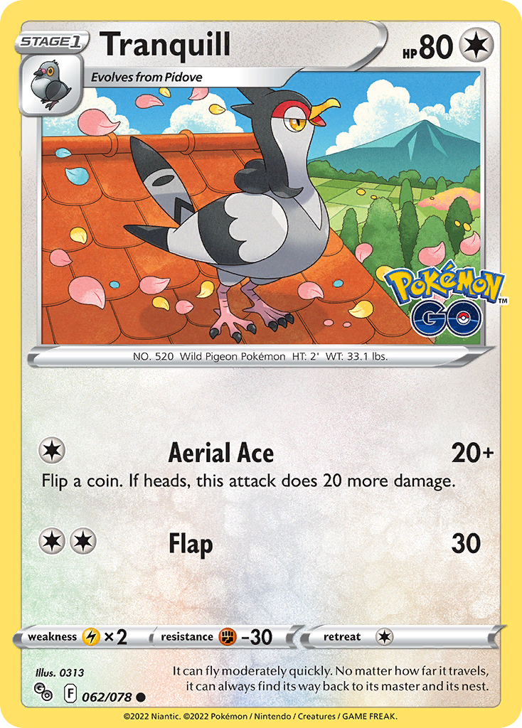 Tranquill - 62/78 - Pokémon GO PGO - Common