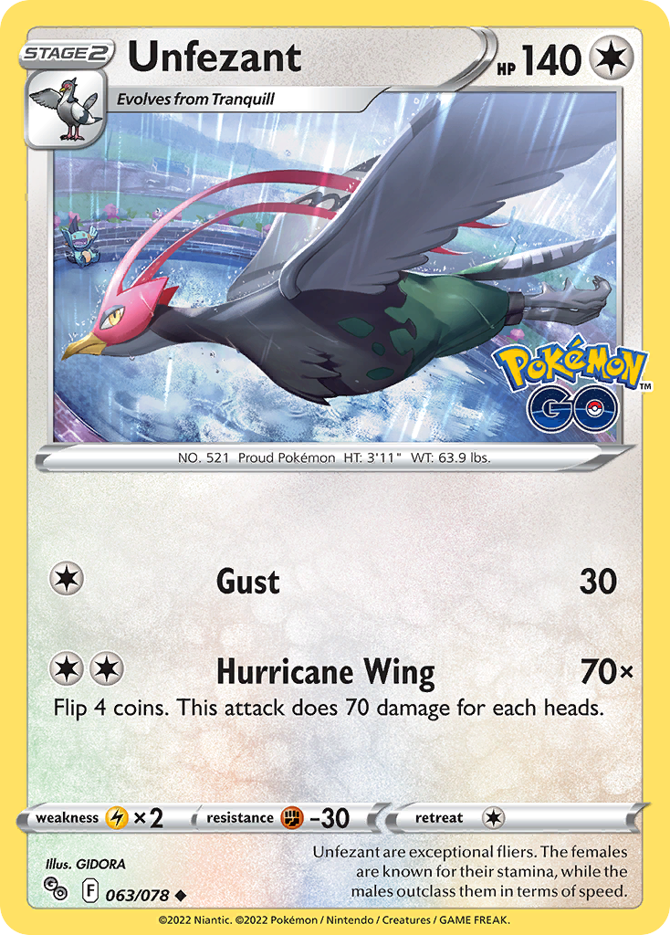 Unfezant - 63/78 - Pokémon GO PGO - Uncommon