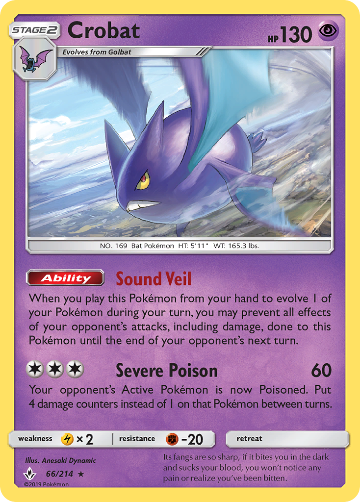 Crobat - 66/214 - Unbroken Bonds SM10 - Rare Holo