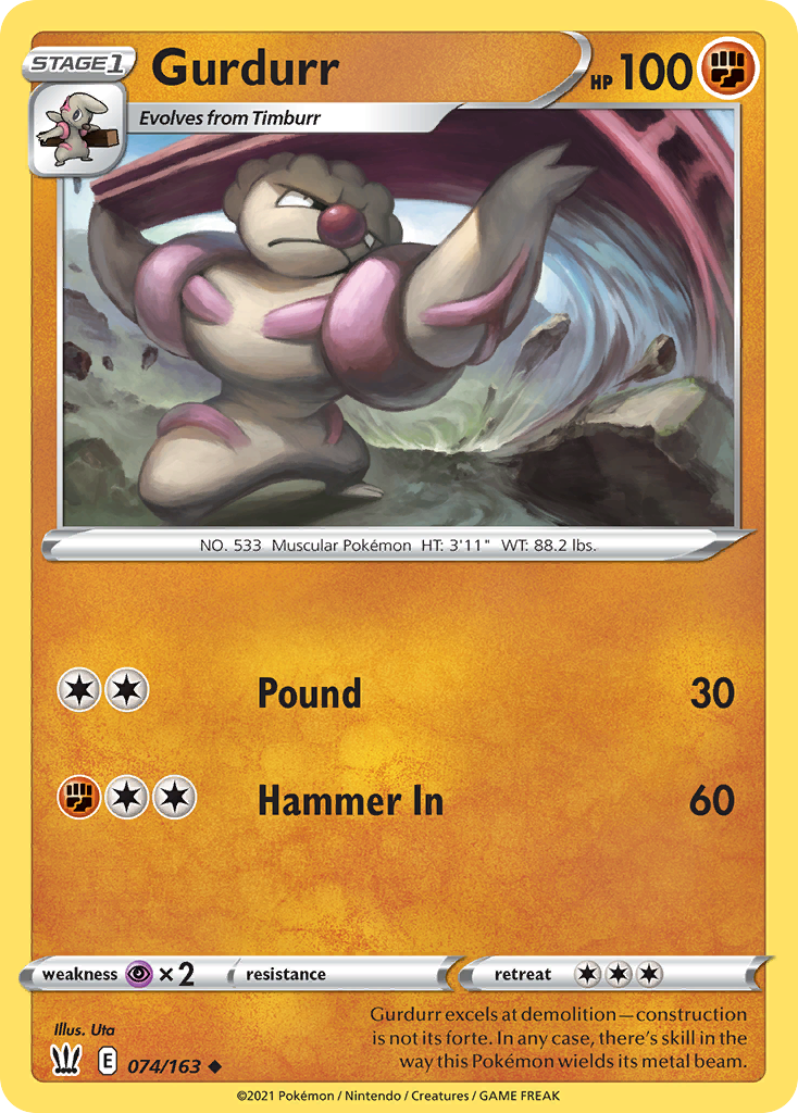 Gurdurr - 74/163 - Battle Styles SWSH5 - Uncommon
