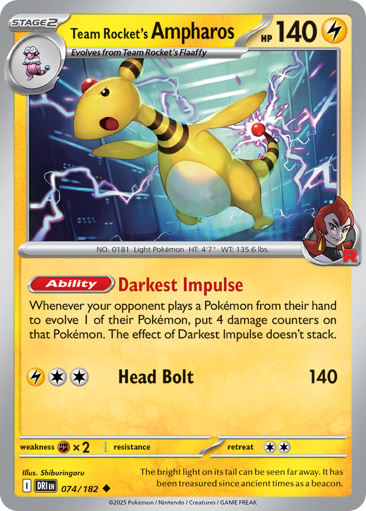 Team Rocket's Ampharos - 74/182 - Destined Rivals SV10 - Uncommon