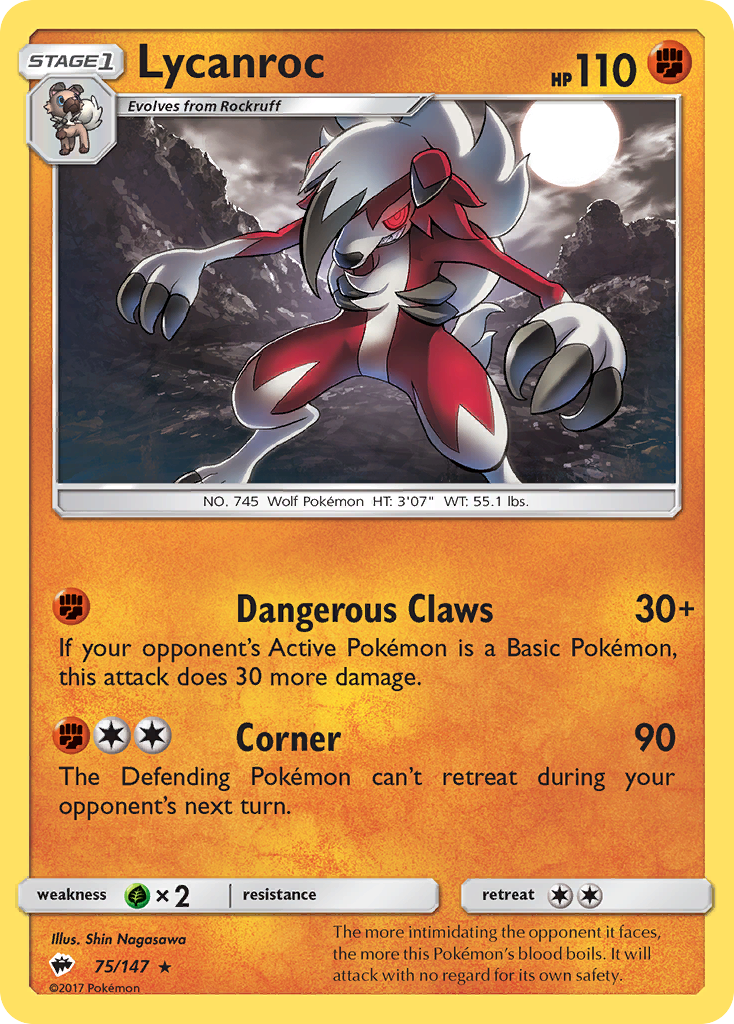 Lycanroc - 75/147 - Burning Shadows SM3 - Rare Holo
