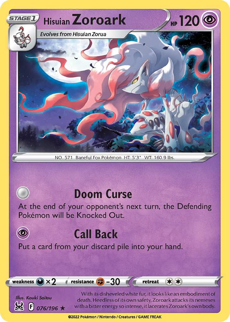 Hisuian Zoroark - 76/196 - Lost Origin SWSH11 - Rare Holo