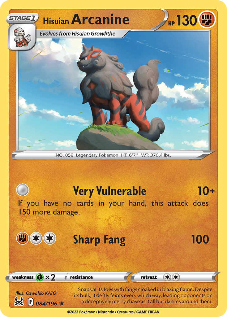 Hisuian Arcanine - 84/196 - Lost Origin SWSH11 - Rare Holo