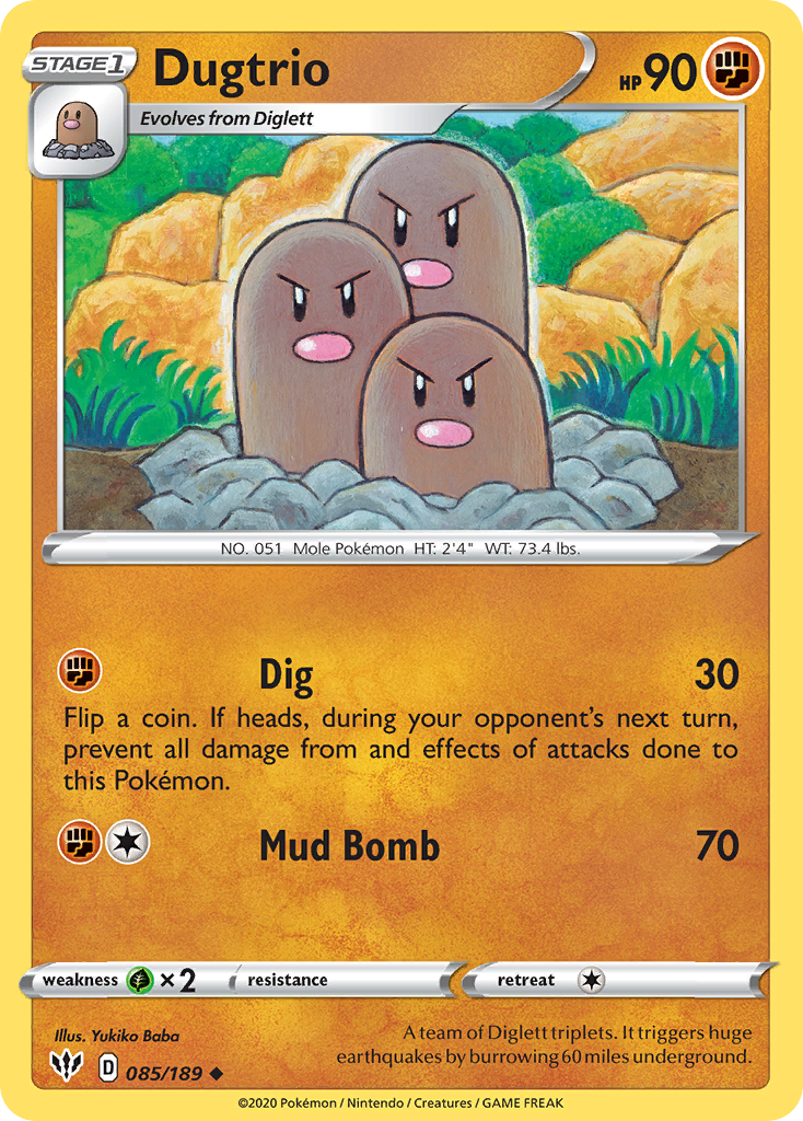 Dugtrio - 85/189 - Darkness Ablaze SWSH3 - Uncommon