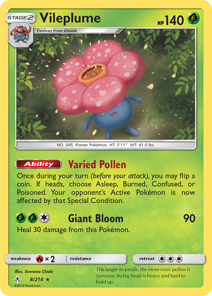 Vileplume - 8/214 - Unbroken Bonds SM10 - Rare Holo