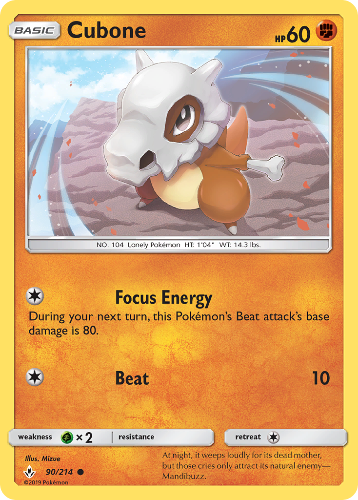 Cubone - 90/214 - Unbroken Bonds SM10 - Common