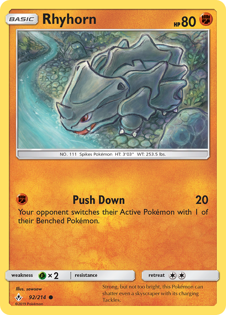 Rhyhorn - 92/214 - Unbroken Bonds SM10 - Common
