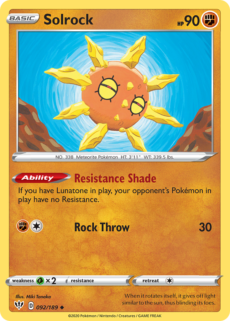 Solrock - 92/189 - Darkness Ablaze SWSH3 - Uncommon