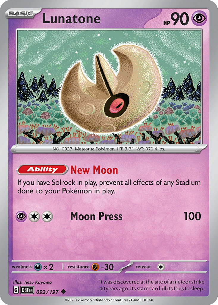 Lunatone - 92/197 - Obsidian Flames SV3 - Uncommon