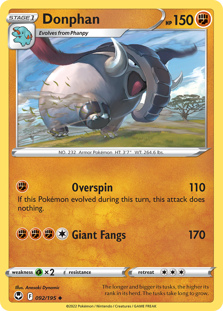 Donphan - 92/195 - Silver Tempest SWSH12 - Uncommon