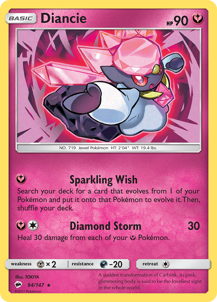 Diancie - 94/147 - Burning Shadows SM3 - Rare Holo