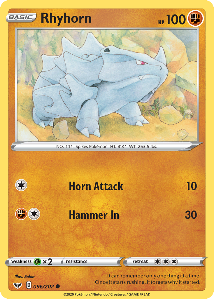 Rhyhorn - 96/202 - Sword & Shield SWSH1 - Common
