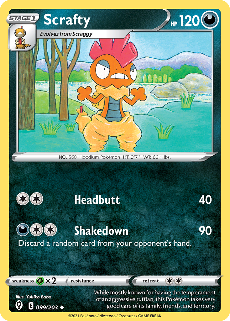 Scrafty - 99/203 - Evolving Skies SWSH7 - Uncommon