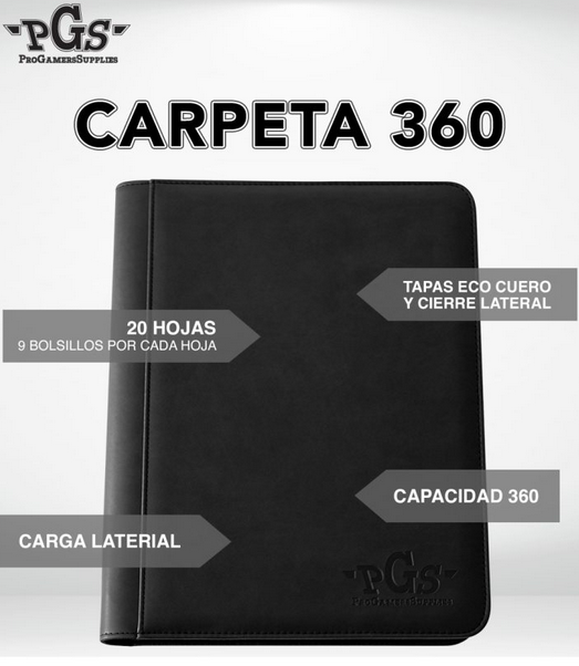 Carpeta Premium Zipper PGS 360 Color NEGRO (9 Bolsillos por cara)